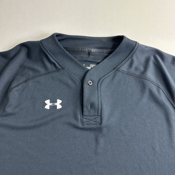 Under Armour UA HeatGear 2-Button Black Baseball Jersey Henley Mens Size‎ Medium - Picture 4 of 8